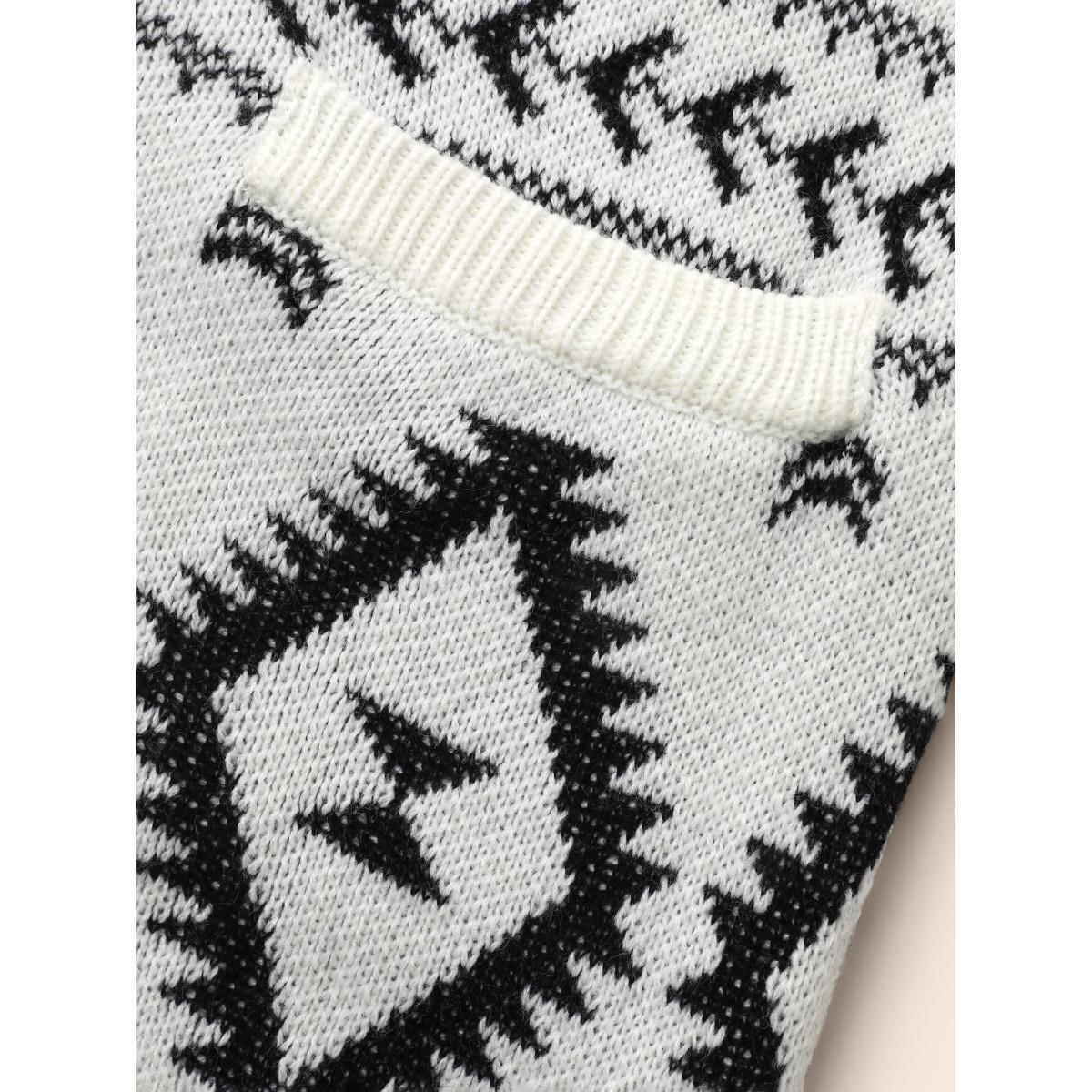 Plus Size Geometric Jacquard Lapel Collar Cardigan Beige Women Casual Loose Long Sleeve Everyday Cardigans BloomChic 26/4X Product Image