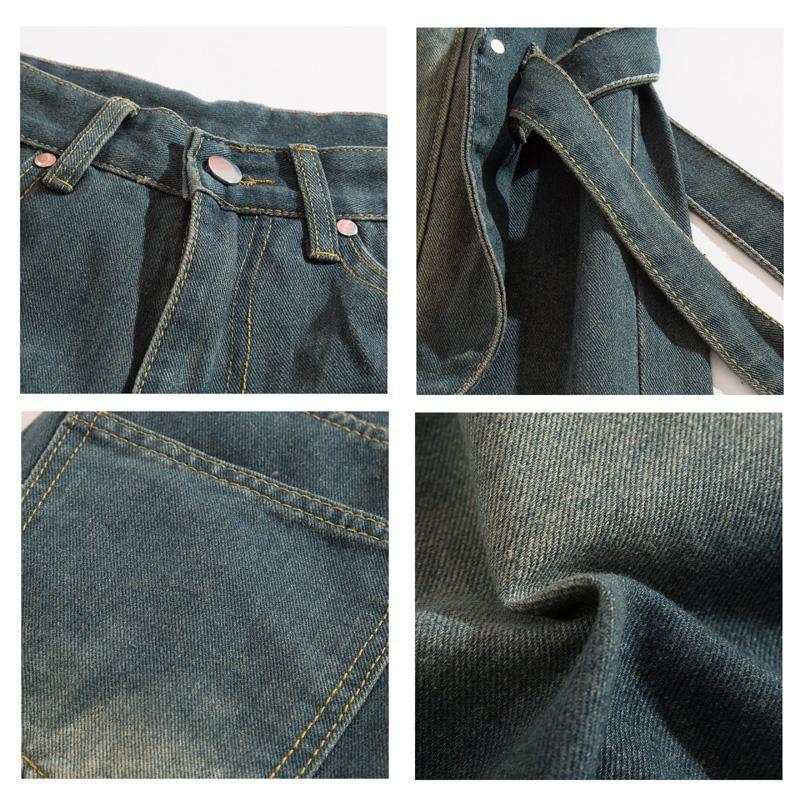 High Rise Wide Leg Denim Jumper Pants Product Image