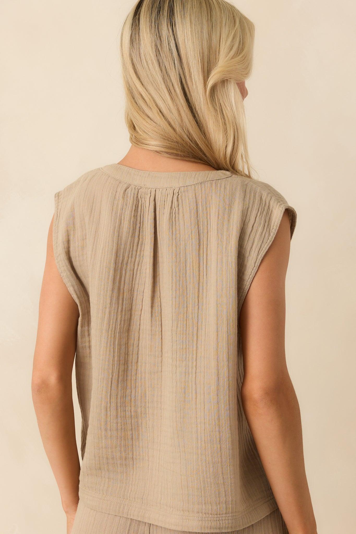 Z Supply Tan Cotton Cliffside V-Neck Airy Gauze Top Product Image
