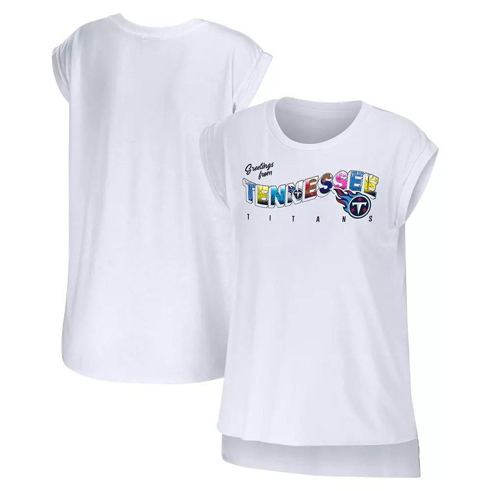 Women's WEAR by Erin Andrews White Tennessee Titans Greetings From Muscle T-Shirt, Size: XS Product Image