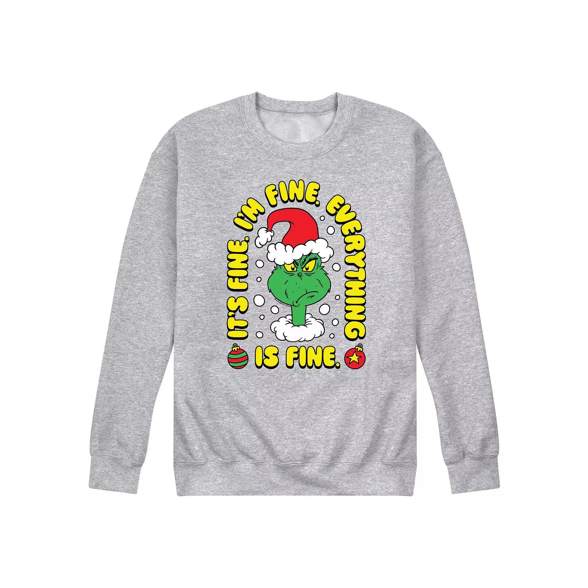 Mens Dr. Seuss The Grinch Everything Is Fine Fleece Sweatshirt Product Image