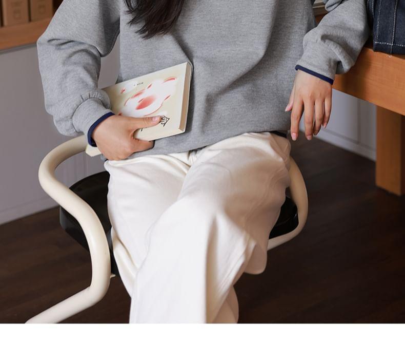 V-Neck Mock Two-Piece Contrast Trim Sweatshirt Product Image