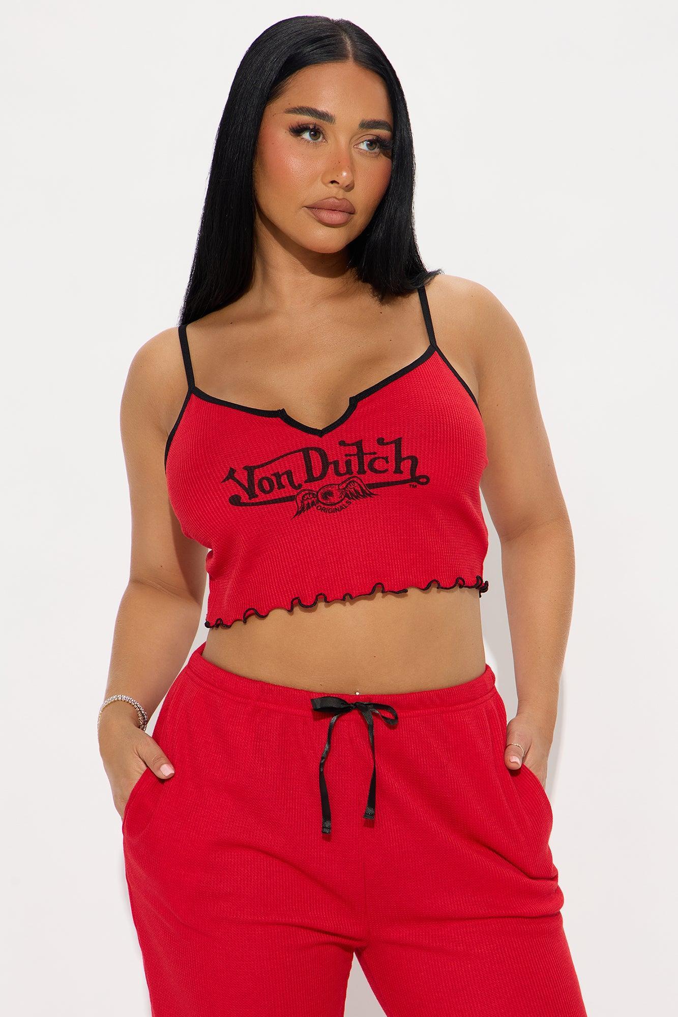 Von Dutch Waffle Cami PJ Pant Set - Red/Black Product Image