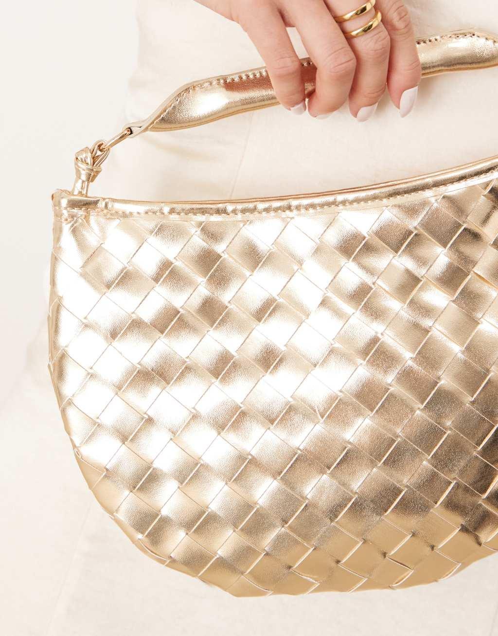 Glamorous woven texture grab bag in Gold Metallic Product Image