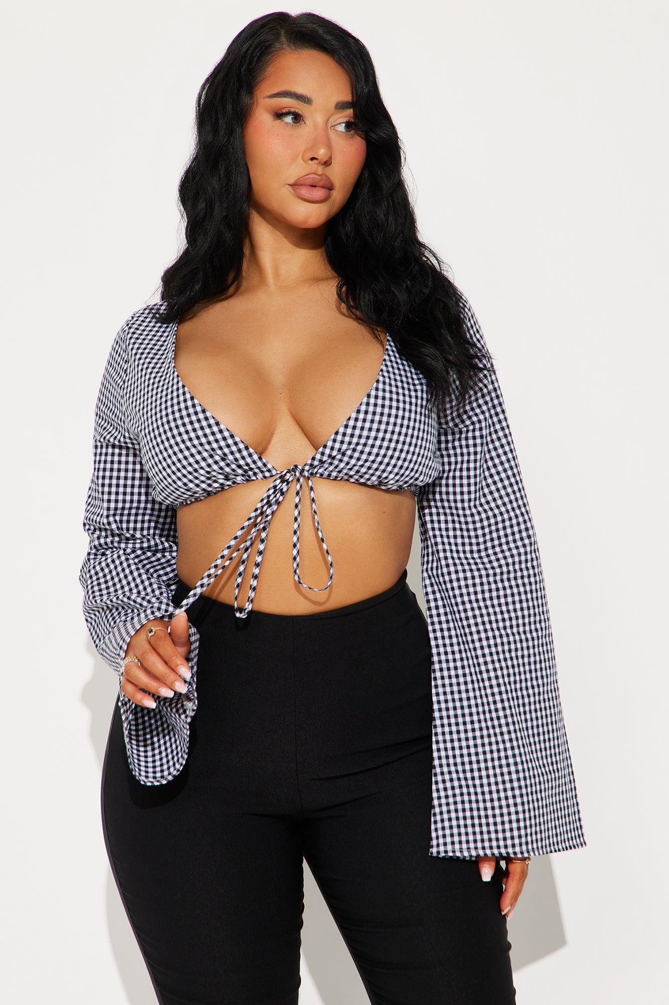 Khari Gingham Tie Front Top - Black/White Product Image