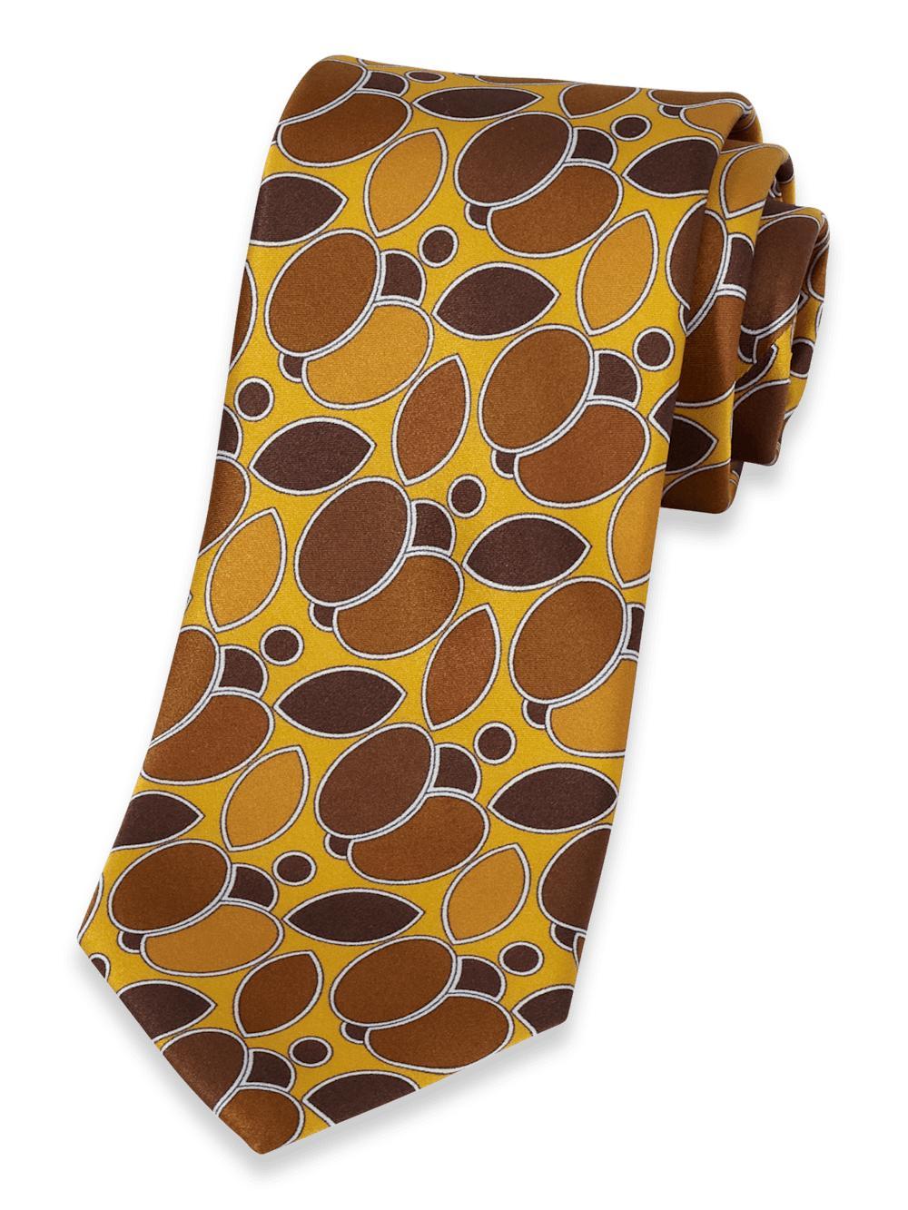 Medallion Printed Italian Silk Tie - Gold Product Image