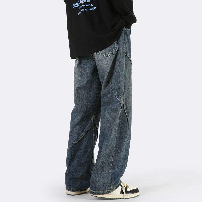 Sopula American Cleanfit Retro Patchwork Straight Wide-Leg Jeans Product Image