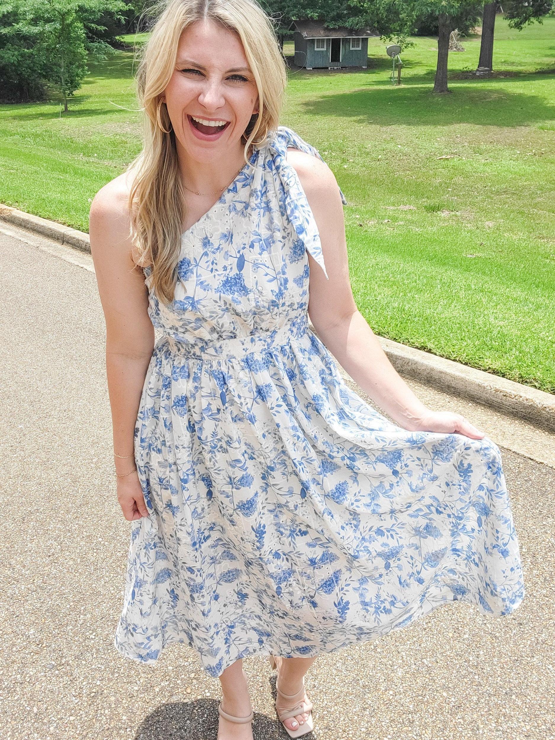 Seaside Floral Print Midi Dress (Small to Large) Product Image