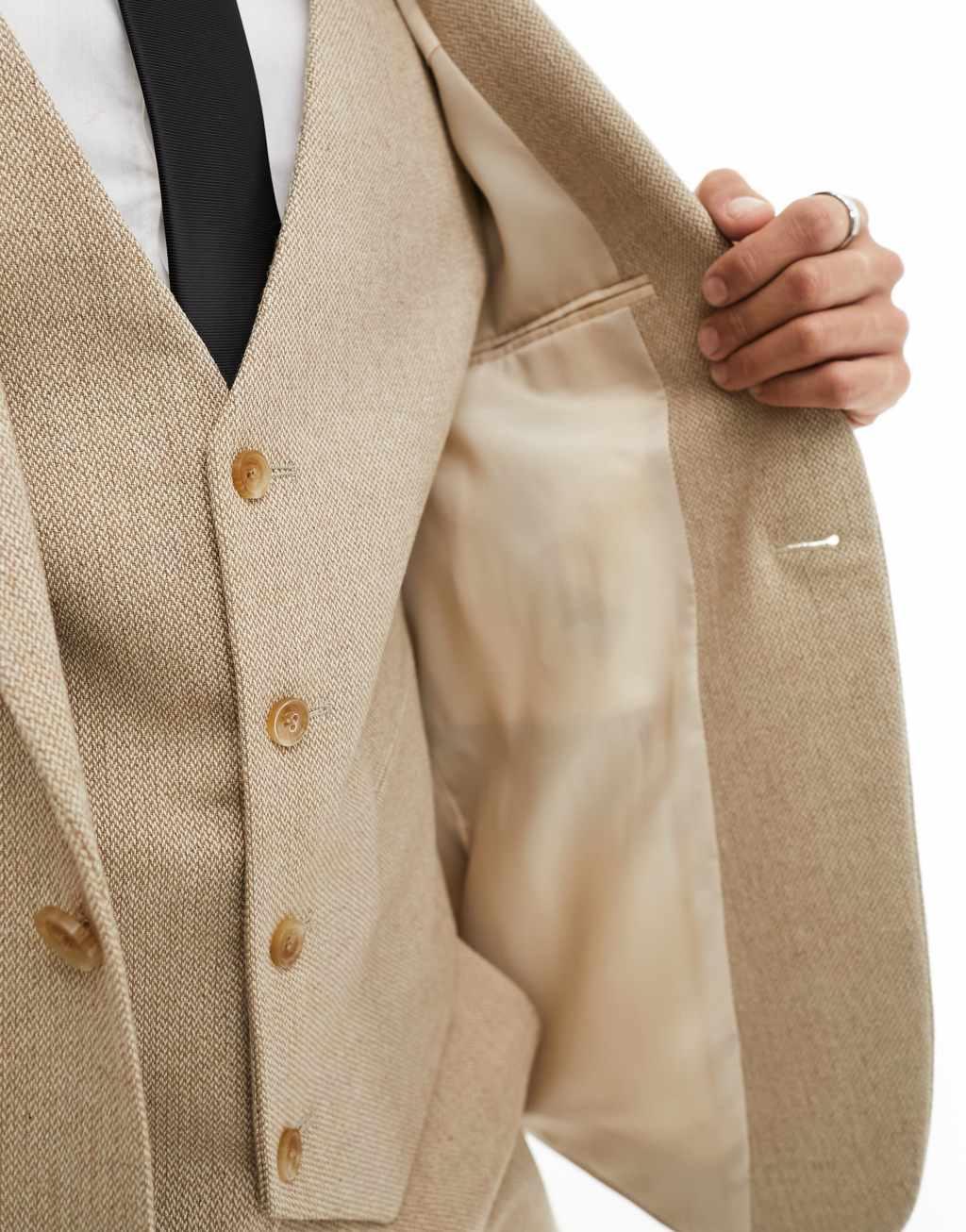 ASOS DESIGN skinny fit wool mix suit jacket in camel basketweave Product Image