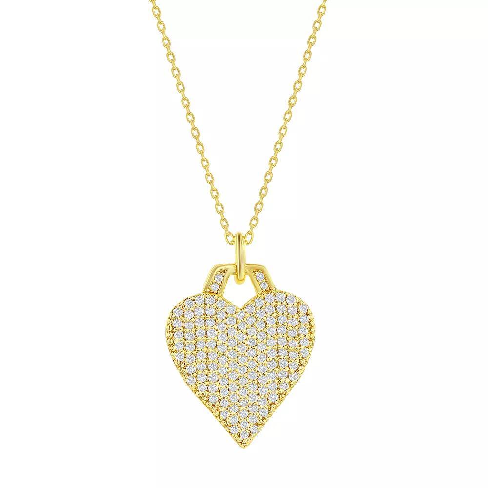 Argento Bella Sterling Silver Micro Pave Cubic Zirconia Heart Pendant Necklace, Women's, Size: 16-18" ADJ, Gold Tone Product Image