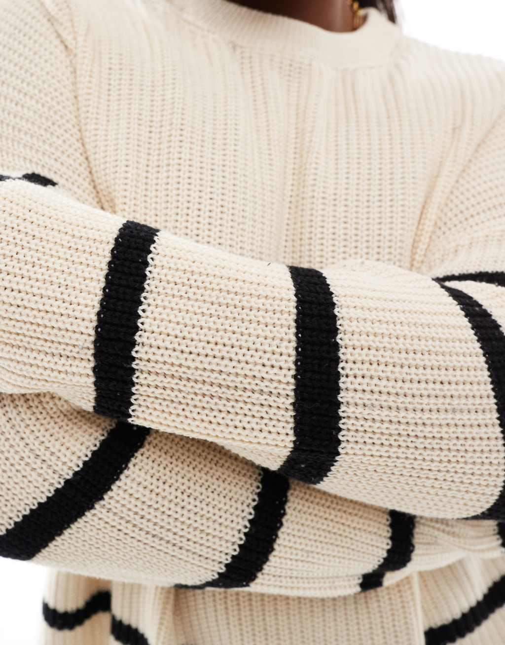 ONLY Curve round neck striped sweater in stone  Product Image