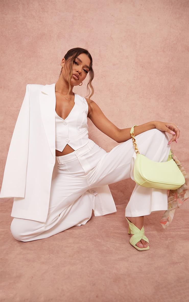 White Woven Belted Back Detail Suit Vest Top Product Image