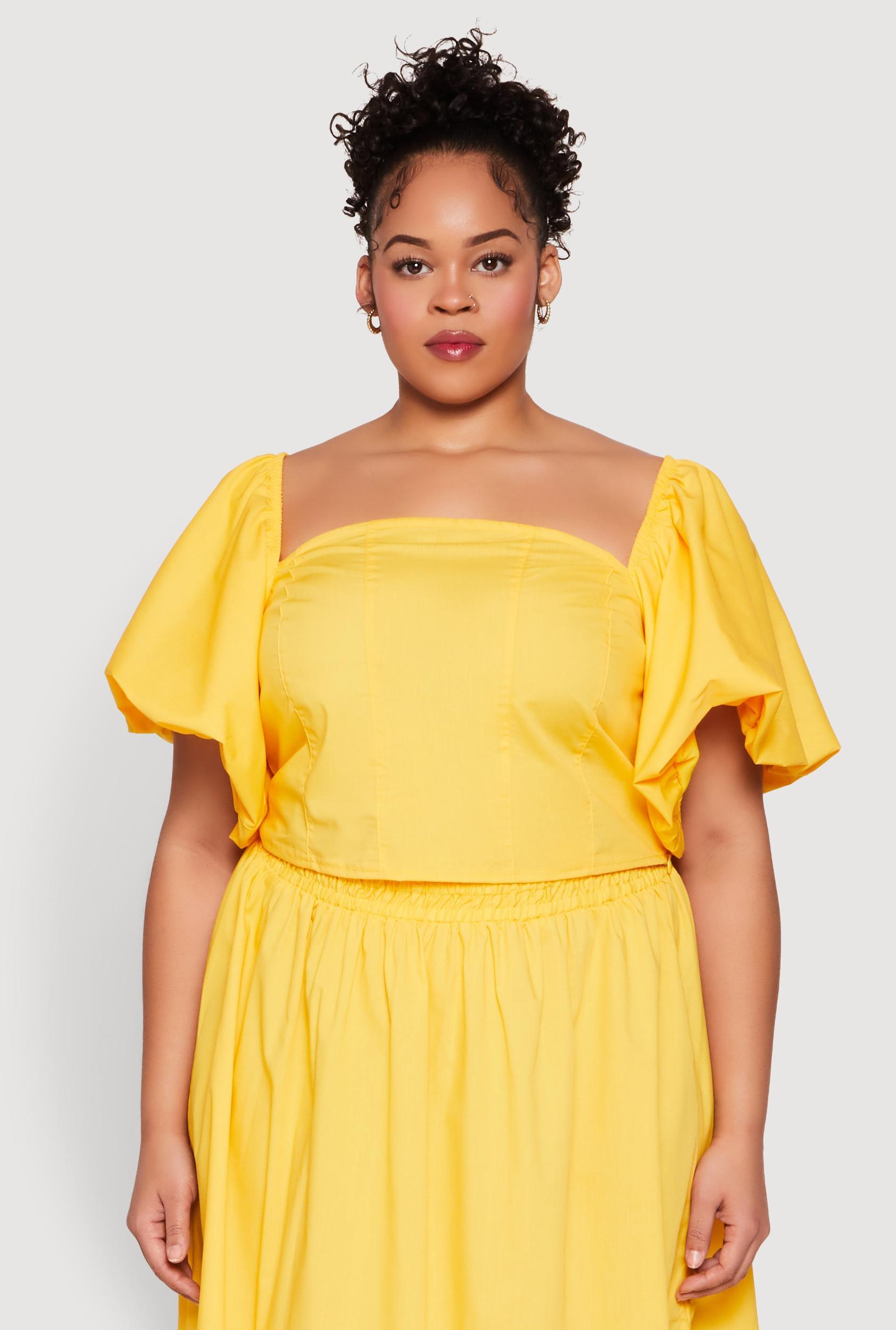 Womens Plus Size Smocked Back Poplin Crop Top Product Image