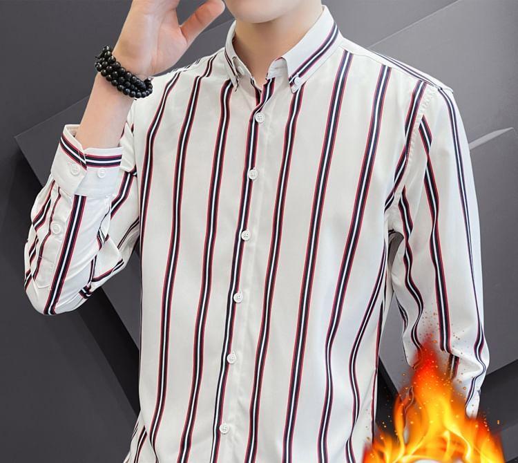 Long Sleeve Collared Striped Button Down Shirt Product Image