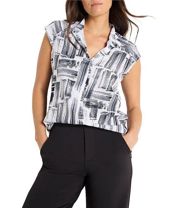 NIC + ZOE City Blocks Tech Stretch Split Collar Cap Sleeve Top Product Image
