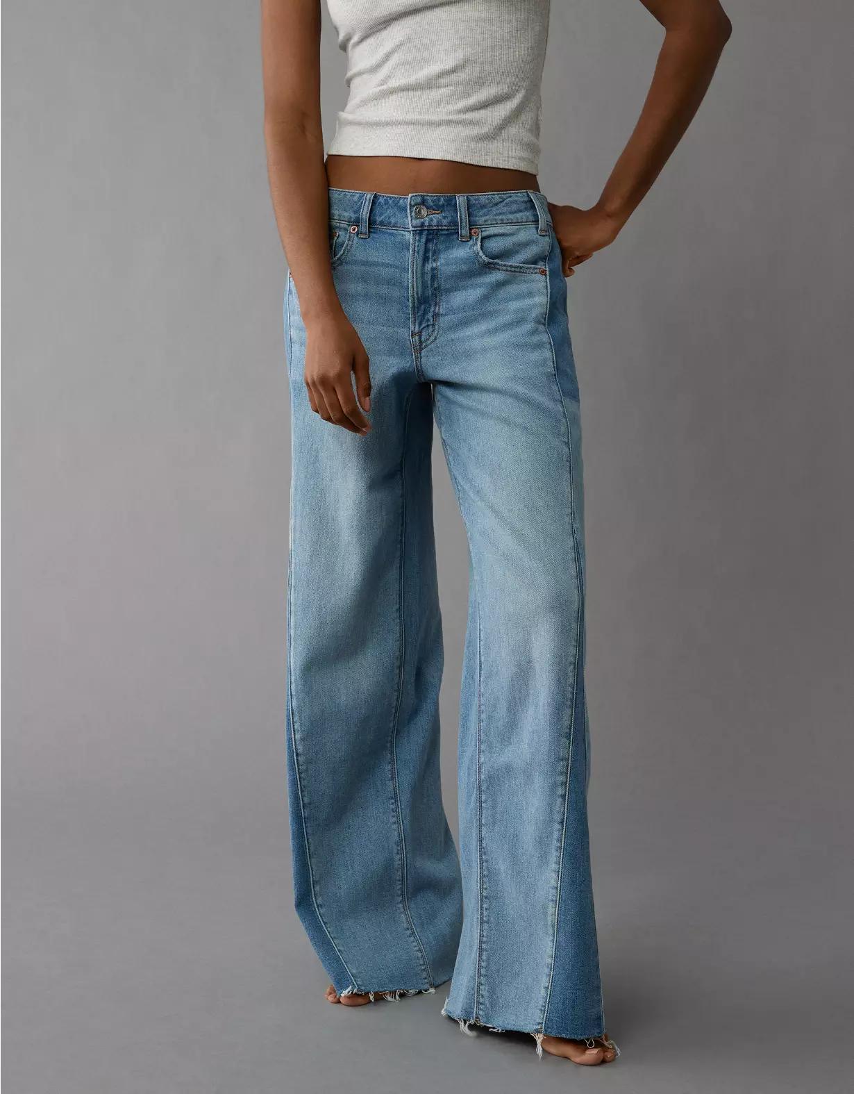AE Dreamy Drape Stretch Patchwork Low-Rise Baggy Wide-Leg Jean Product Image
