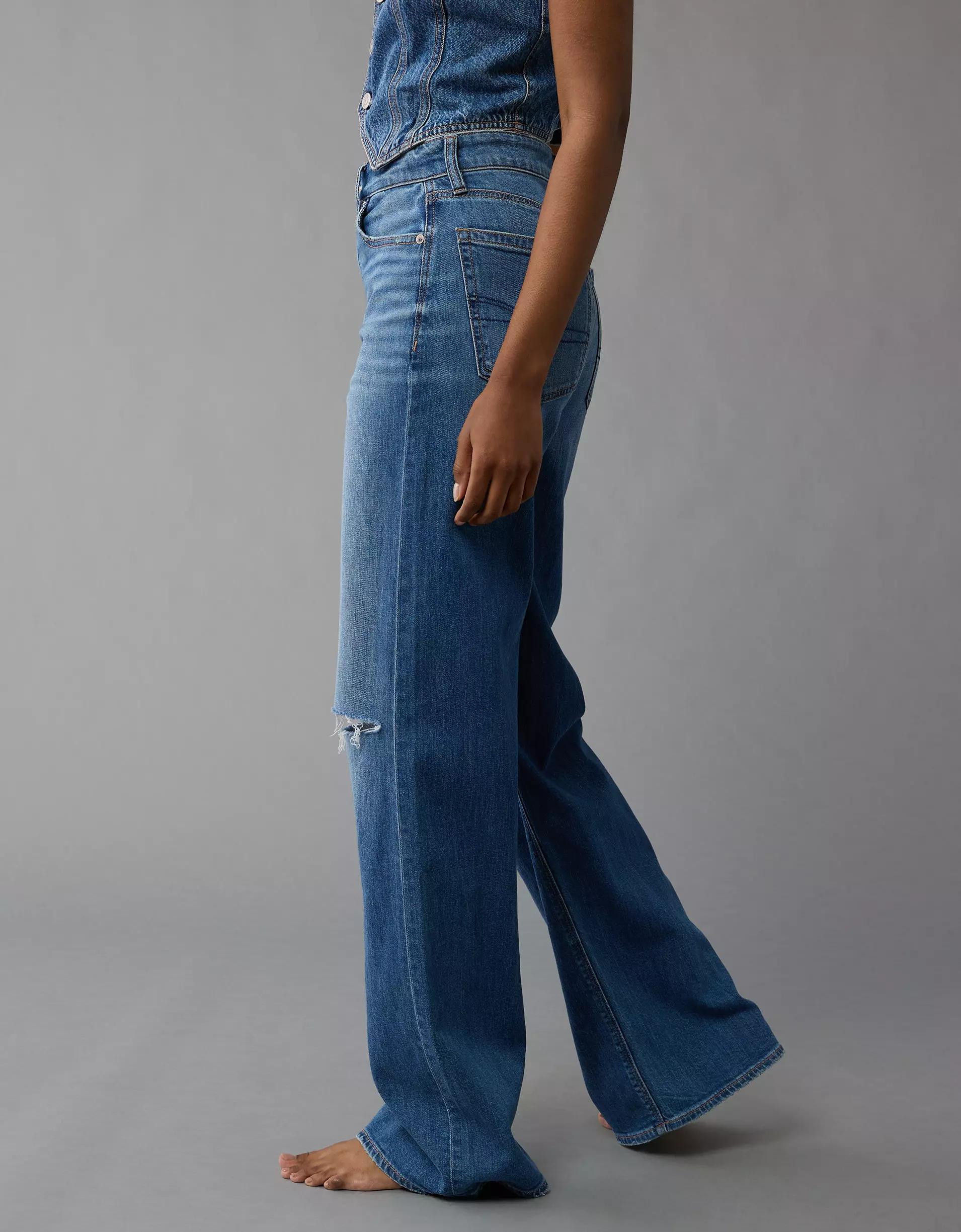 AE Dreamy Drape Stretch Ripped Super High-Waisted Baggy Wide-Leg Jean Product Image