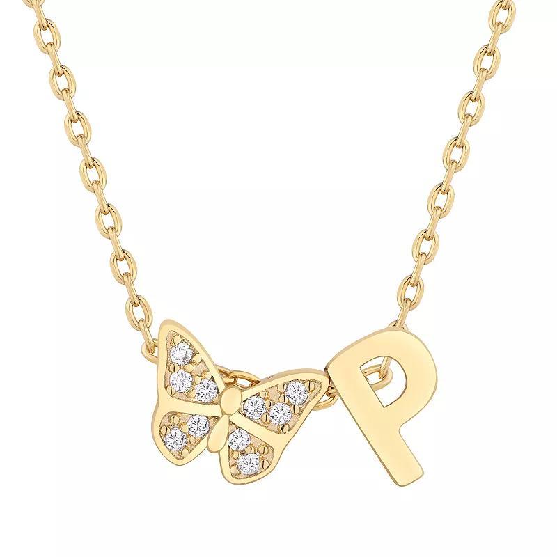 Taylor Grace 14k Gold Plated Cubic Zirconia Butterfly Initial Necklace, Womens Product Image