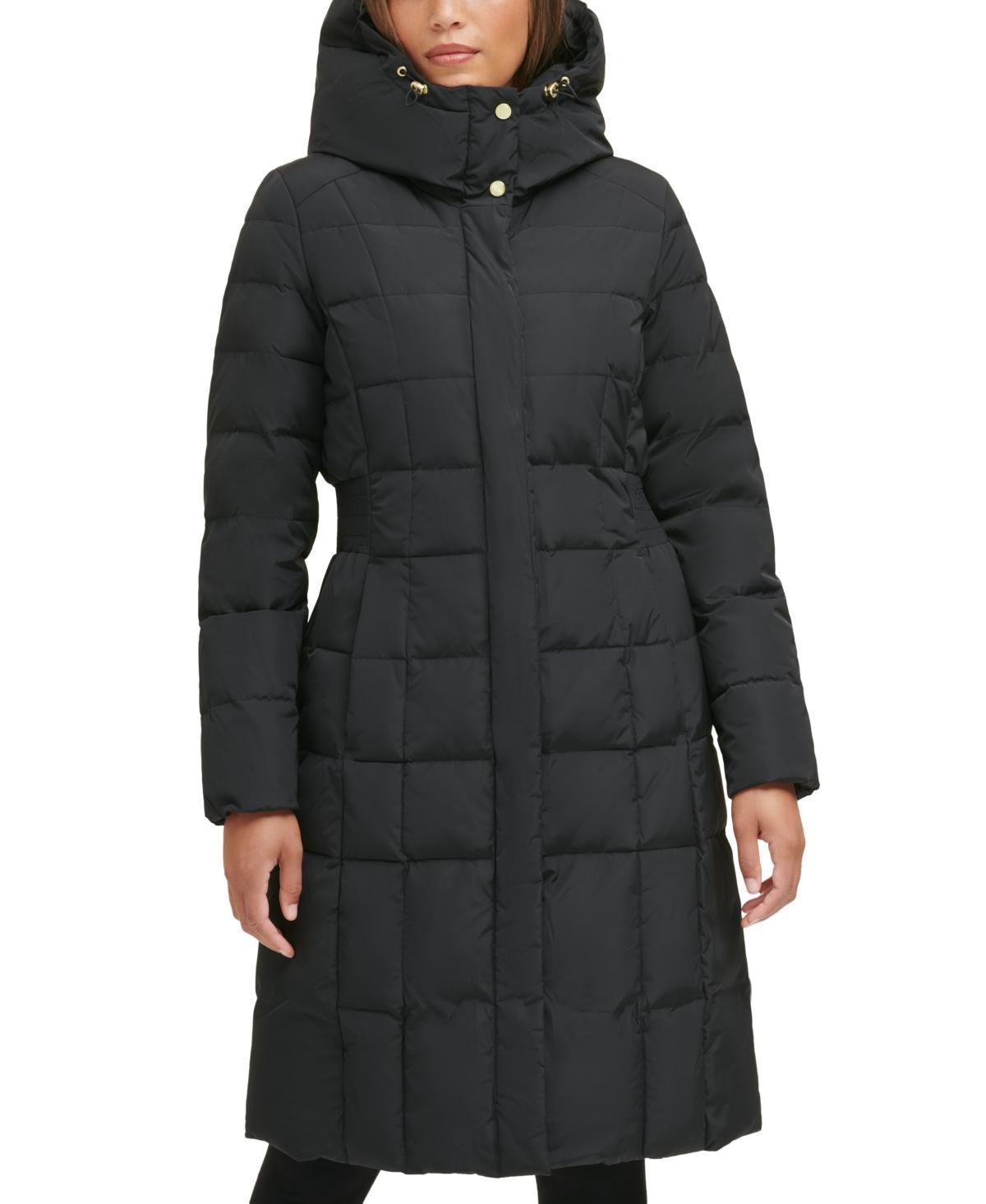 Cole Haan Womens 40 Signature Hooded Taffeta Down Coat - Blue Size XL Product Image
