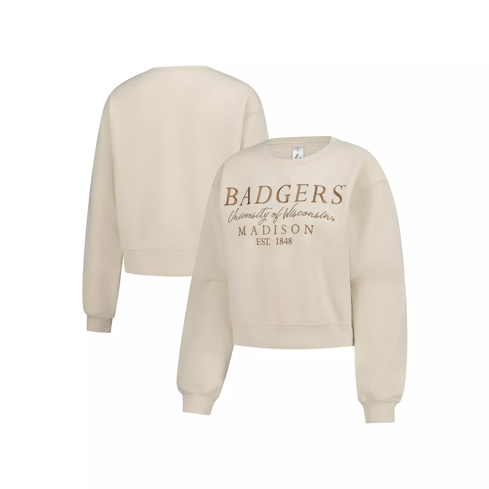 Women's ZooZatz Sand Wisconsin Badgers Cropped Crewneck Sweatshirt, Size: Medium, Team Product Image