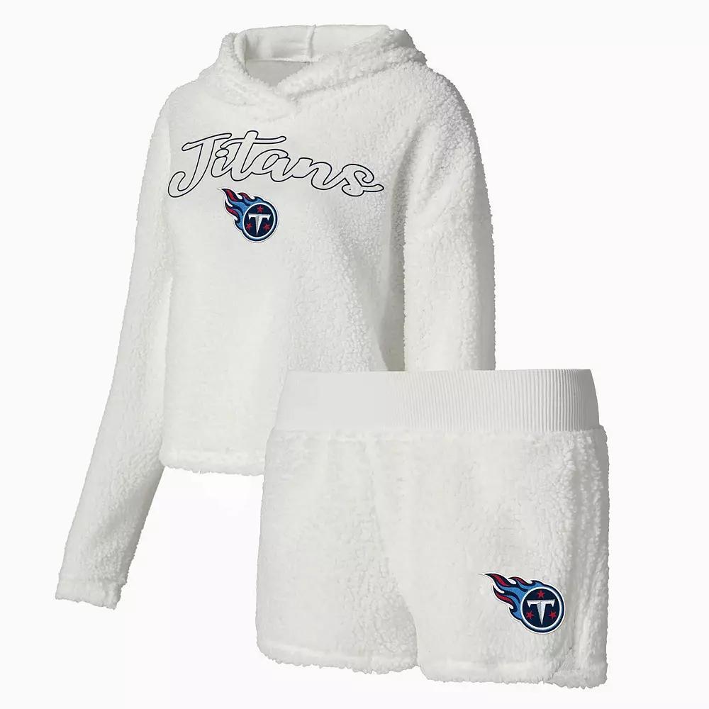 Women's Concepts Sport  White Tennessee Titans Fluffy Pullover Sweatshirt & Shorts Sleep Set, Size: 2XL Product Image