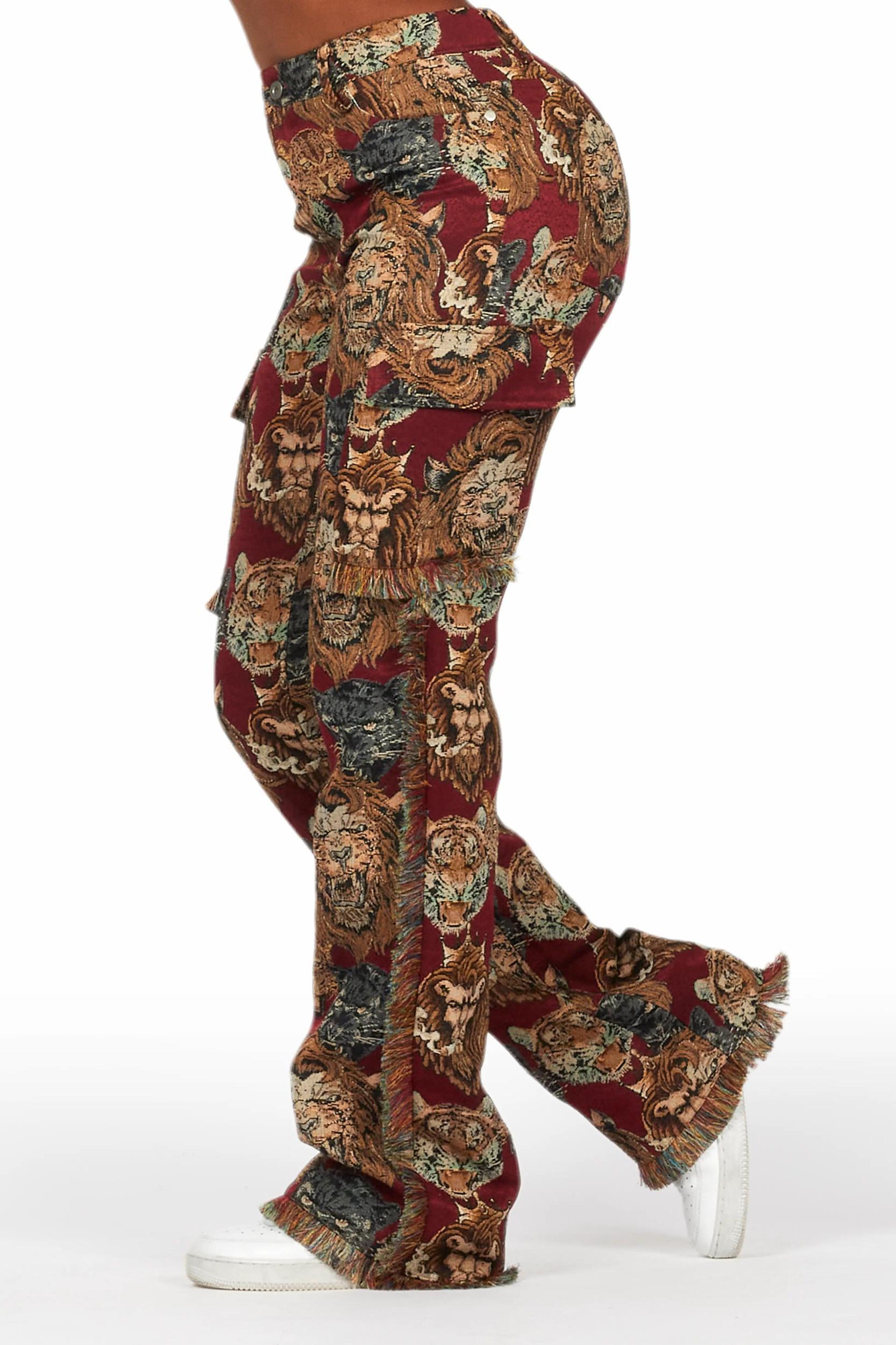 Khadiyah Red Animal Print Tapestry Stacked Pant Female Product Image