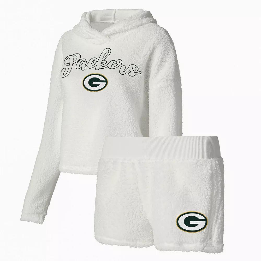 Women's Concepts Sport  White Green Bay Packers Fluffy Pullover Sweatshirt & Shorts Sleep Set, Size: XL Product Image