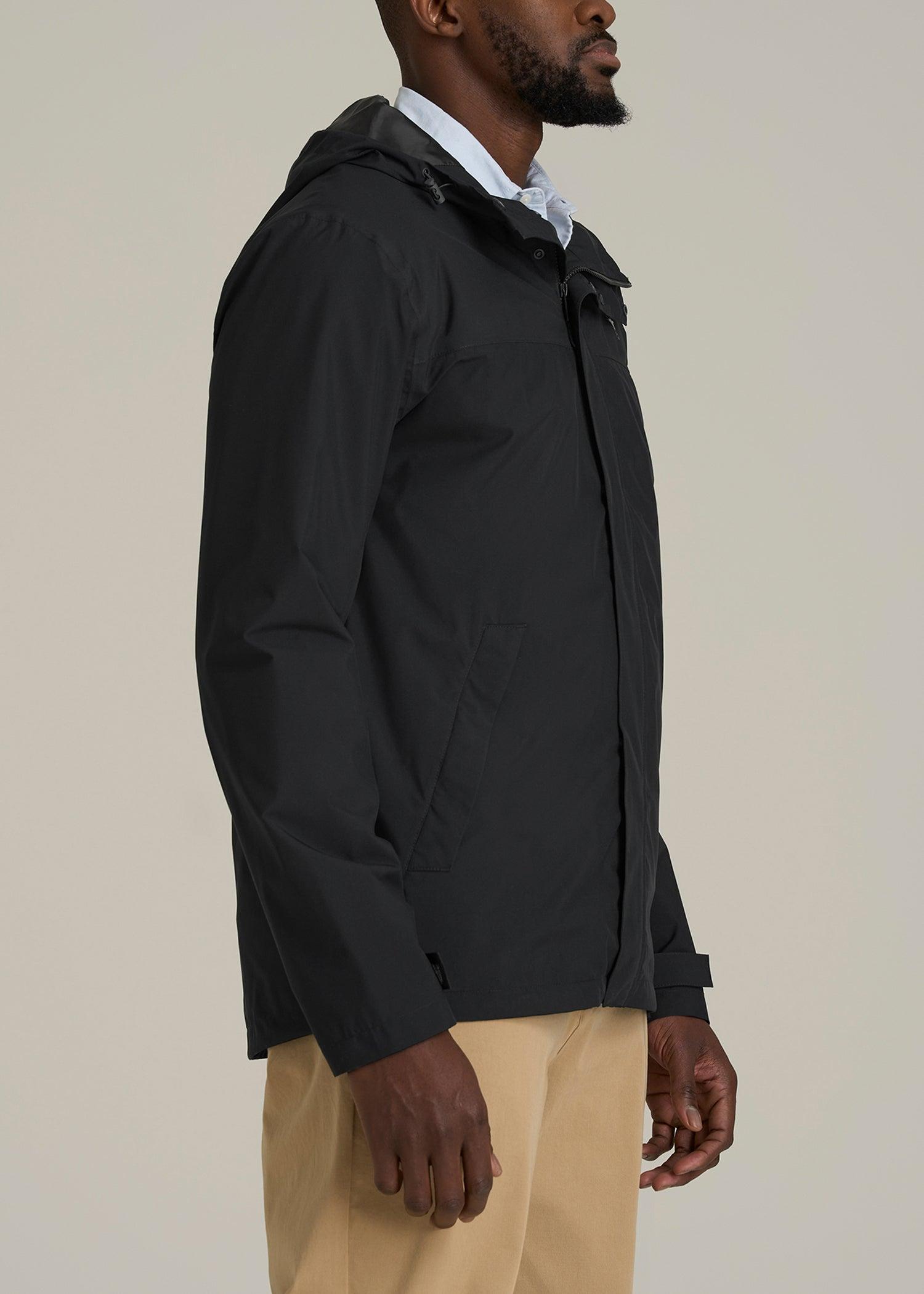 Lightweight Rain Jacket for Tall Men in Black Product Image