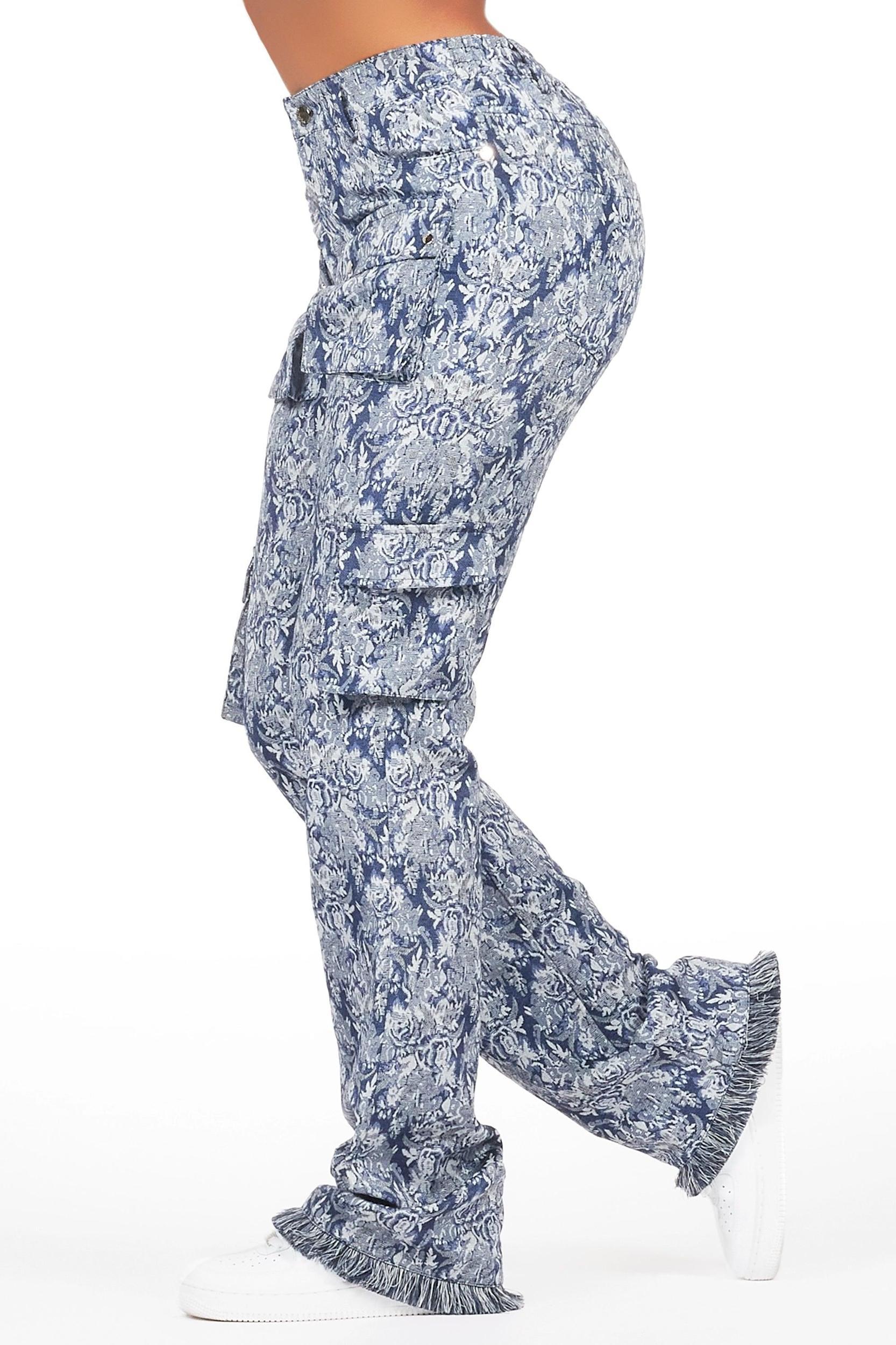 Viviane Blue Floral Tapestry Stacked Pant Female Product Image