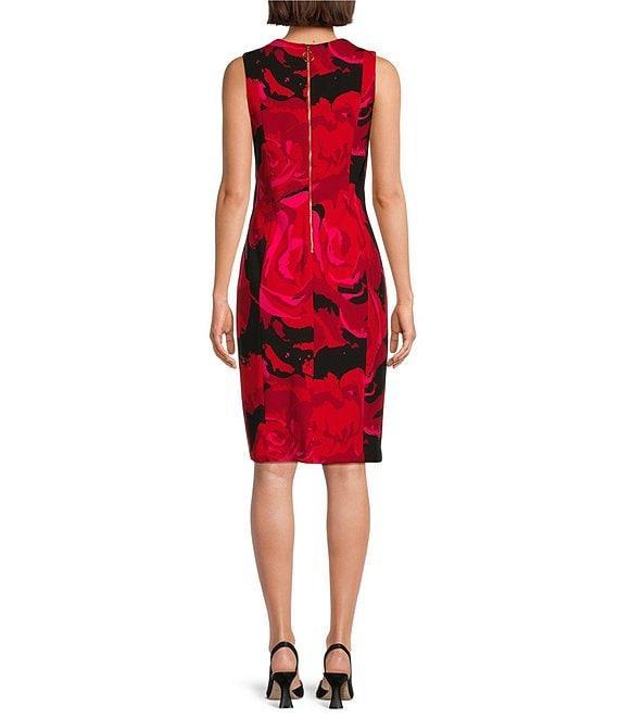 Investments Scuba Crepe red Roses Print Sleeveless Sheath Dress Product Image