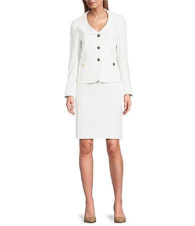 Nipon Boutique Textured Crepe Notch Lapel Patch Pocket Button Front Jacket Skirt Set Product Image