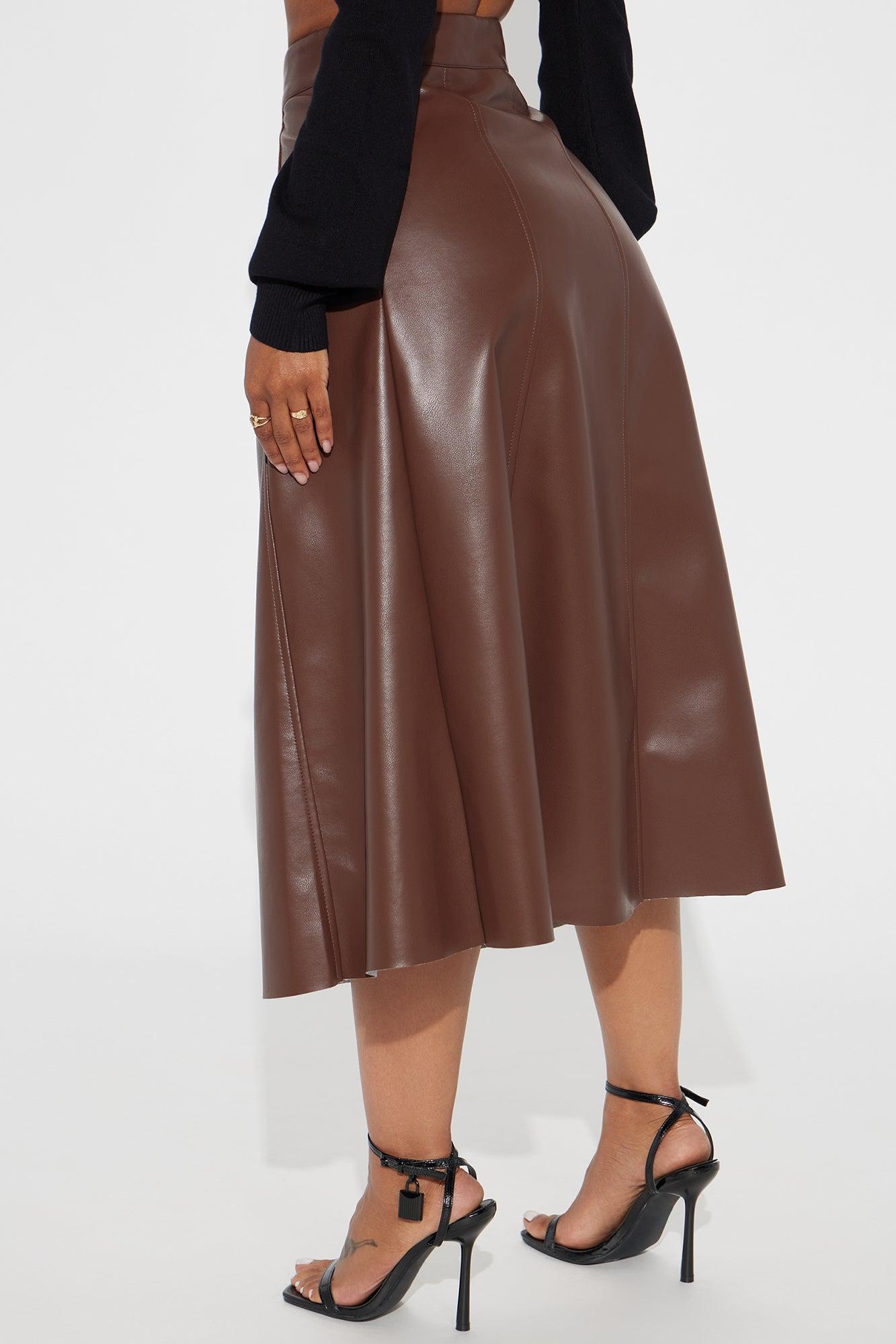 Don't Forget Faux Leather Midi Skirt - Brown Product Image