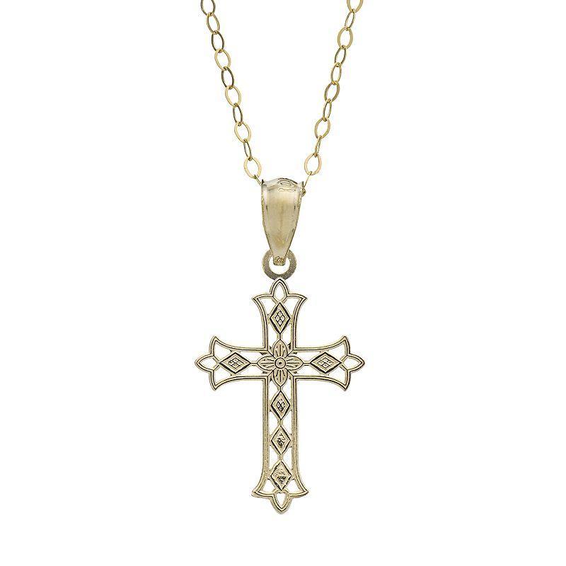 10k Gold Openwork Cross Pendant Necklace, Women's, 10k 2tone Product Image