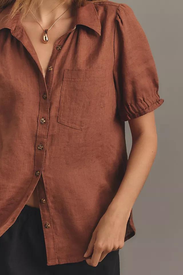 The Aly Puff-Sleeve Blouse by Pilcro: Linen Edition Product Image