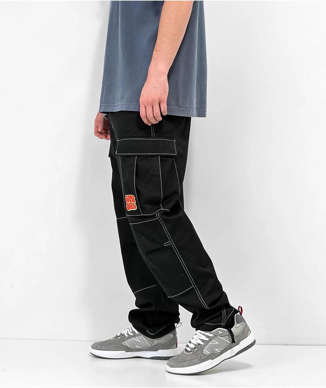 Empyre Loose Fit Embroidered Black Cargo Skate Pants Product Image