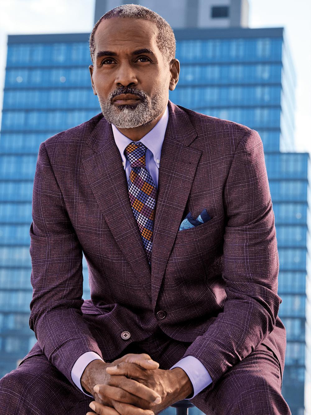 Wool Plaid Single Breasted Notch Lapel Suit Jacket - Wine Product Image