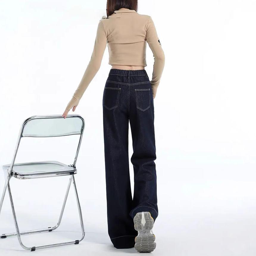 Mid Rise Contrast Stitched Wide Leg Jeans Product Image