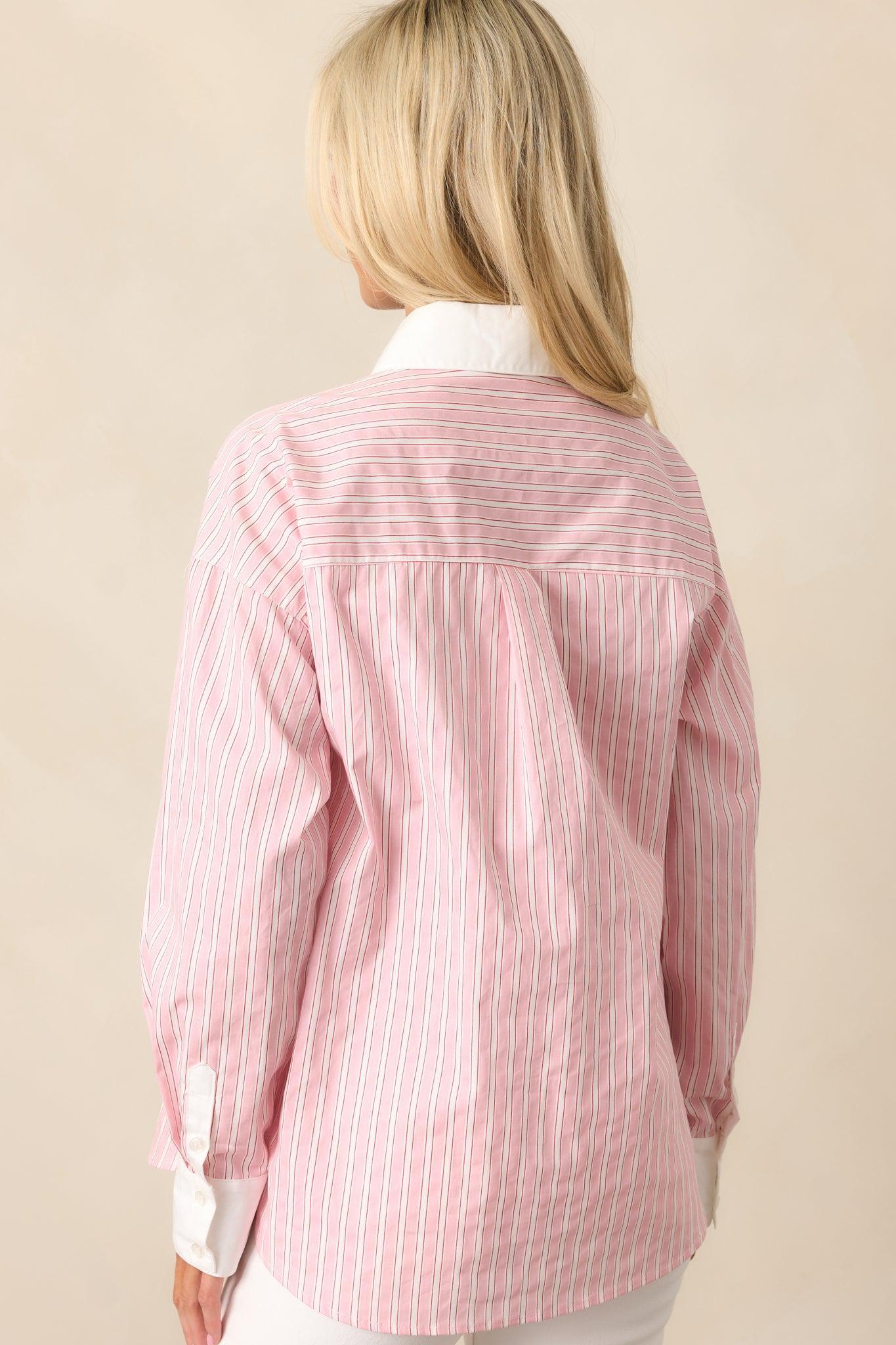 A Walk To The Bakery Pink Cotton Button Front Blouse Product Image