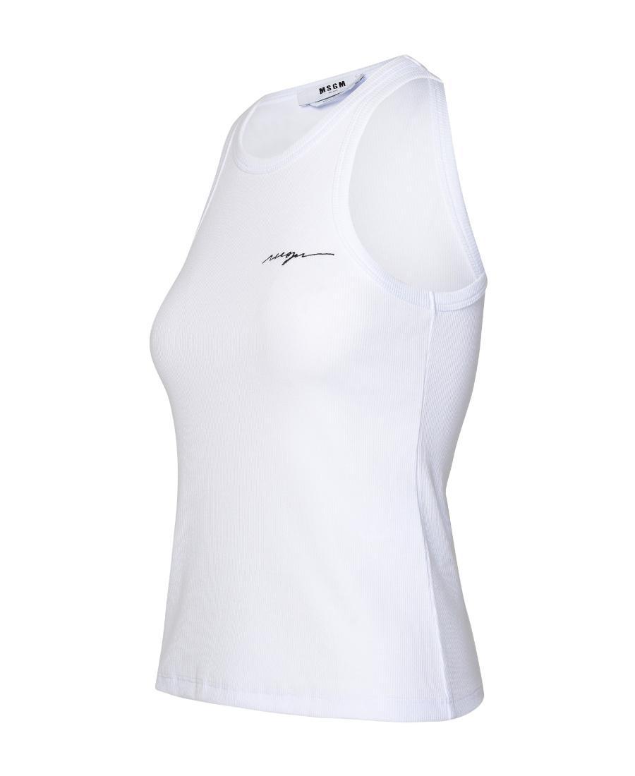 MSGM Embroidered-logo Ribbed Tank Top In White Product Image
