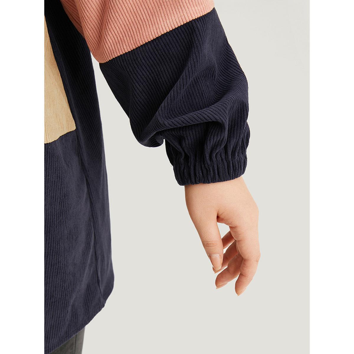 Plus Size Colorblock Contrast Patchwork Pocket Button Through Jacket Women DarkBlue Pocket Dailywear Jackets BloomChic 30/6X Product Image