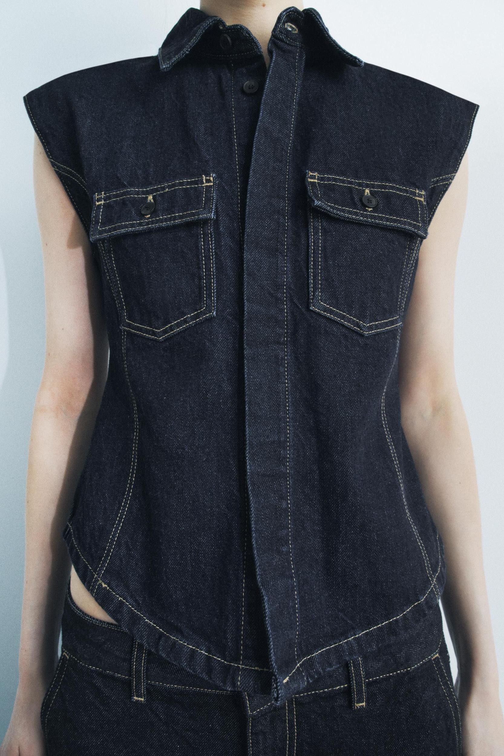 TOPSTITCH DENIM VEST ZW COLLECTION Product Image