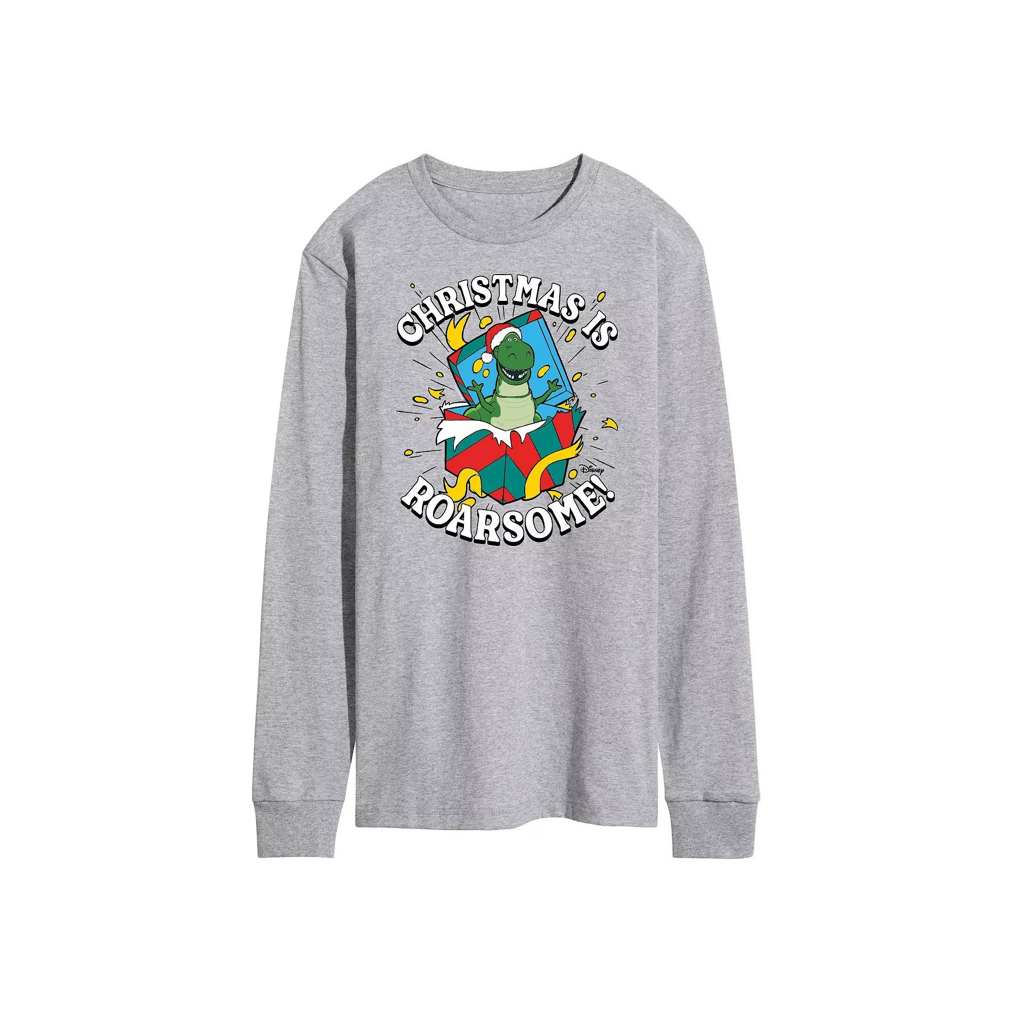 Disney / Pixars Toy Story 4 Rex Mens Christmas Is Roarsome Long Sleeve Graphic Tee Athletic Grey Product Image