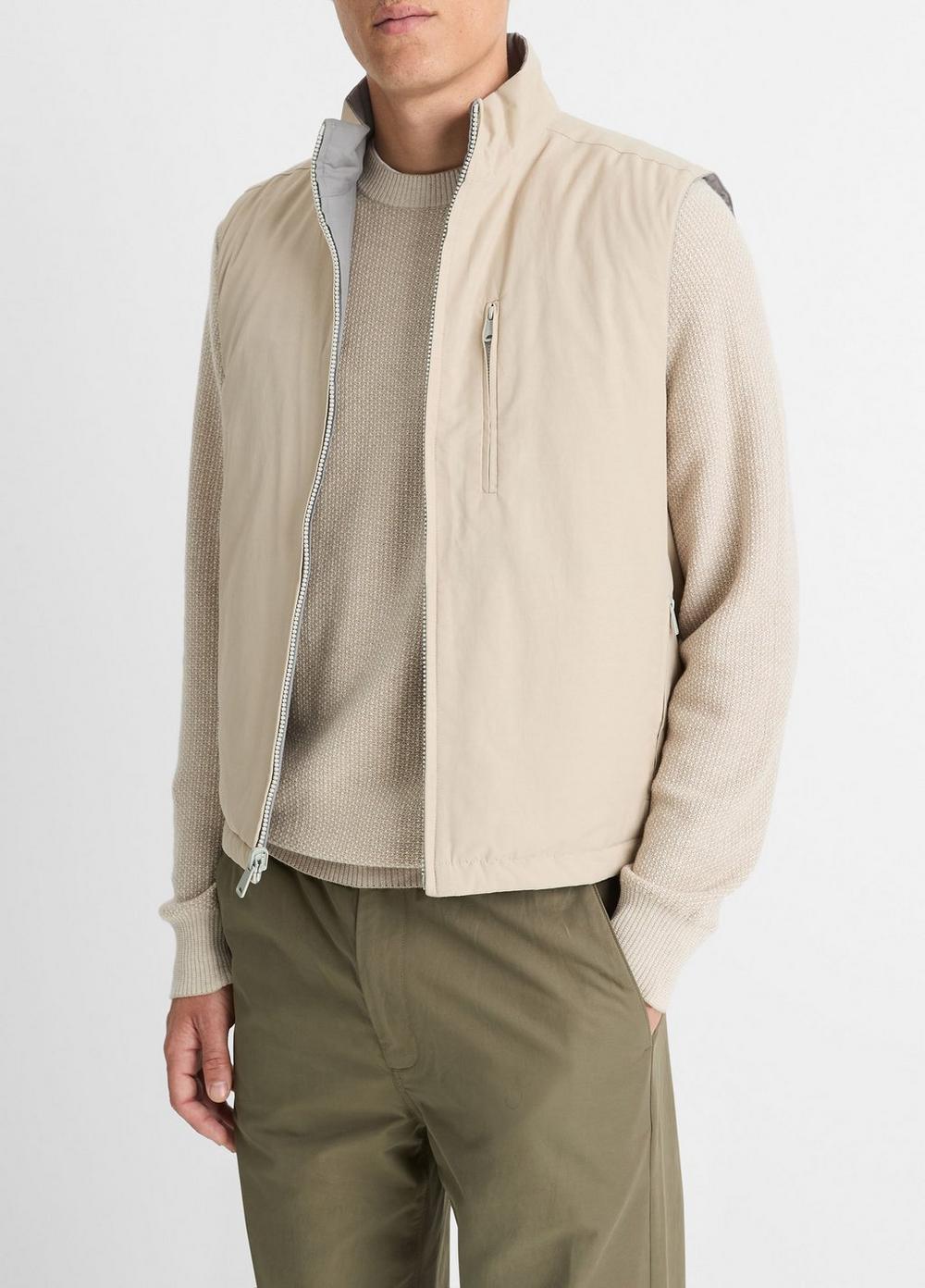 Mens Reversible Cotton-Blend Vest, Cahuenga Khaki/smoke, Size L Vince Product Image