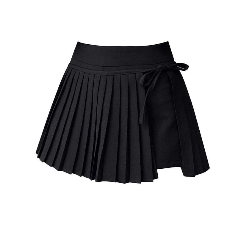Set: High Rise Plain Accordion Pleated Mini A-Line Skirt + Shorts Product Image
