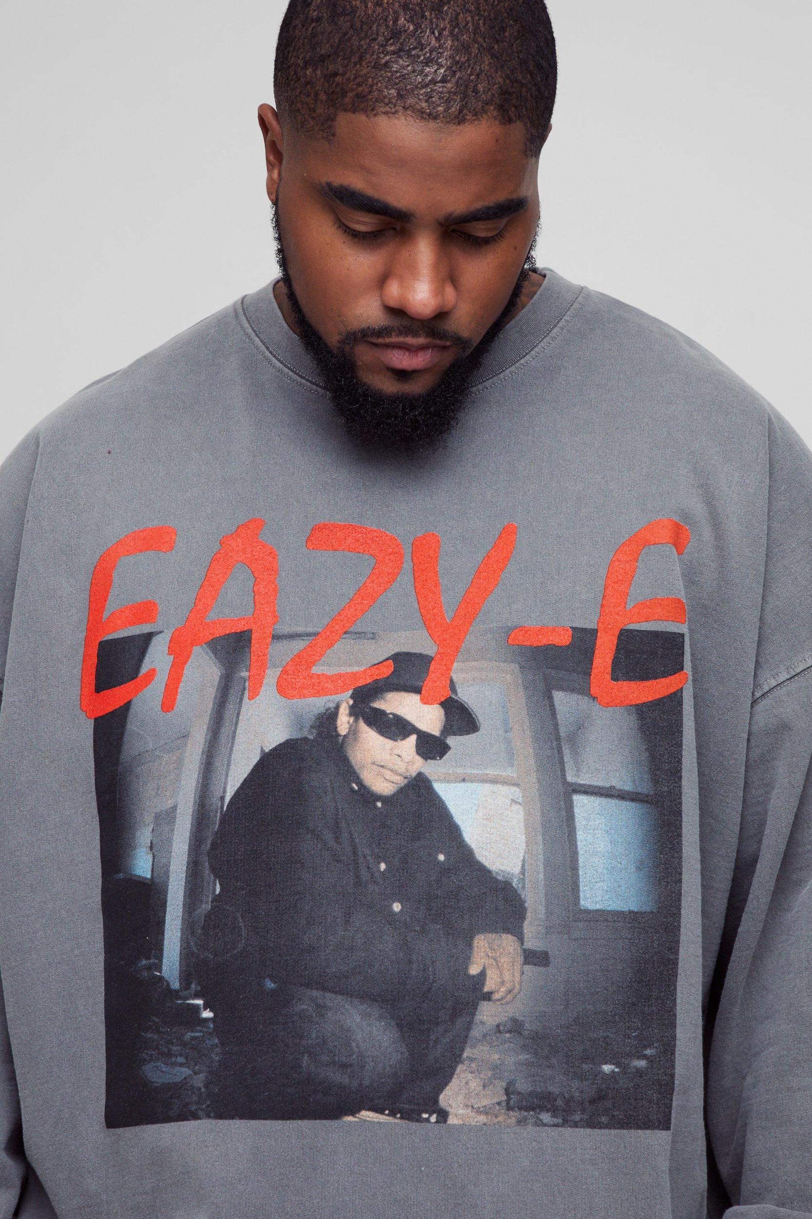 Plus Oversized Eazy-E Wash License Print Sweatshirt | boohooMAN USA Product Image