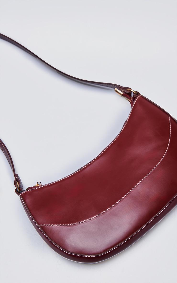Burgundy PU Contrast Stitch Shoulder Bag Product Image
