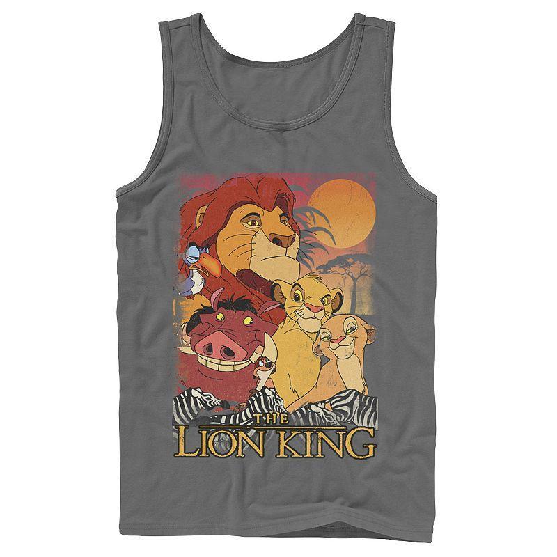 Men's Disney Lion King Happy Group Shot Sunset Vintage Poster Tank Top, Size: Small, Blue Product Image