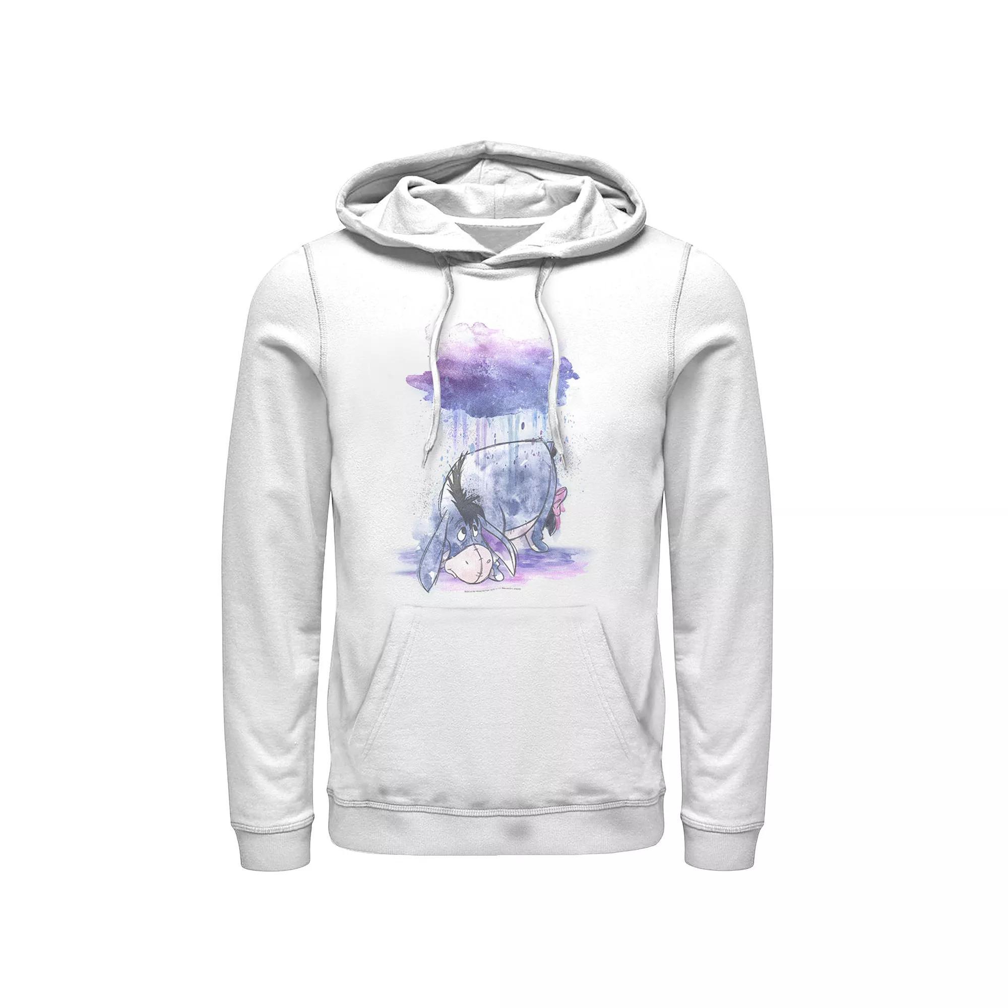 Disney's Winnie The Pooh Eeyore Men's Watercolor Rain Cloud Hoodie, Size: Small, White Product Image