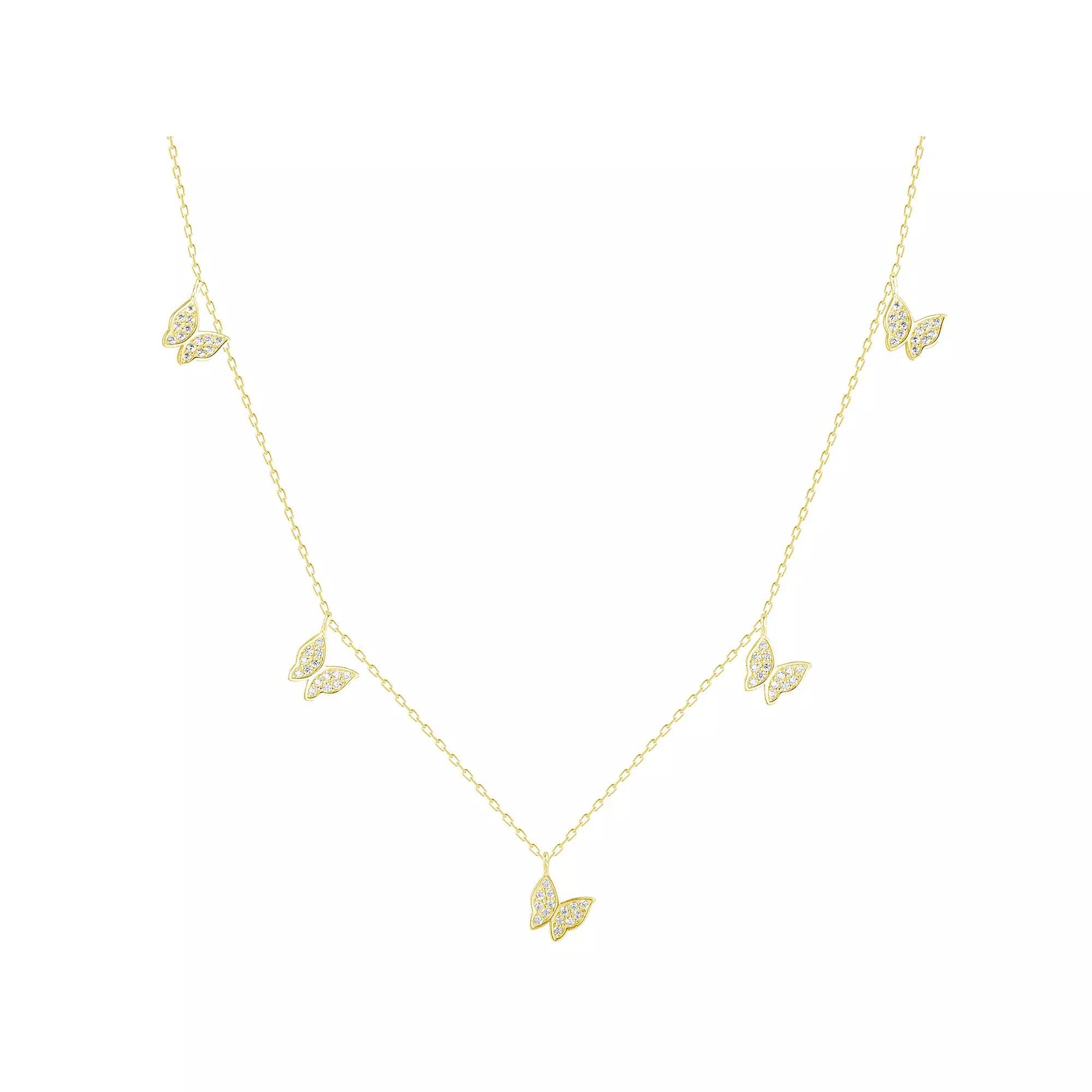Sunkissed Sterling Sterling Silver Cubic Zirconia Butterfly Charm Necklace, Women's, Size: 18", Rose Gold Tone Product Image