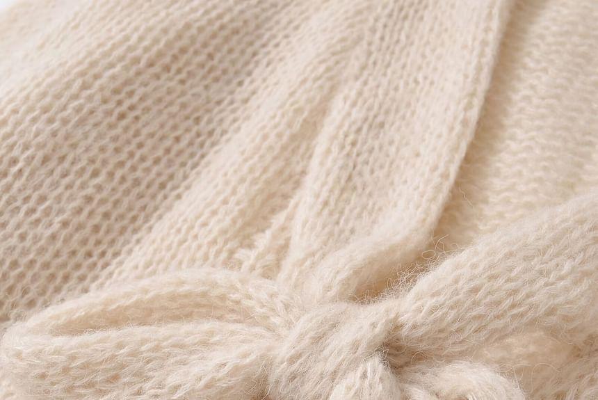 Bell Sleeve V-Neck Plain Tie Front Cardigan Product Image